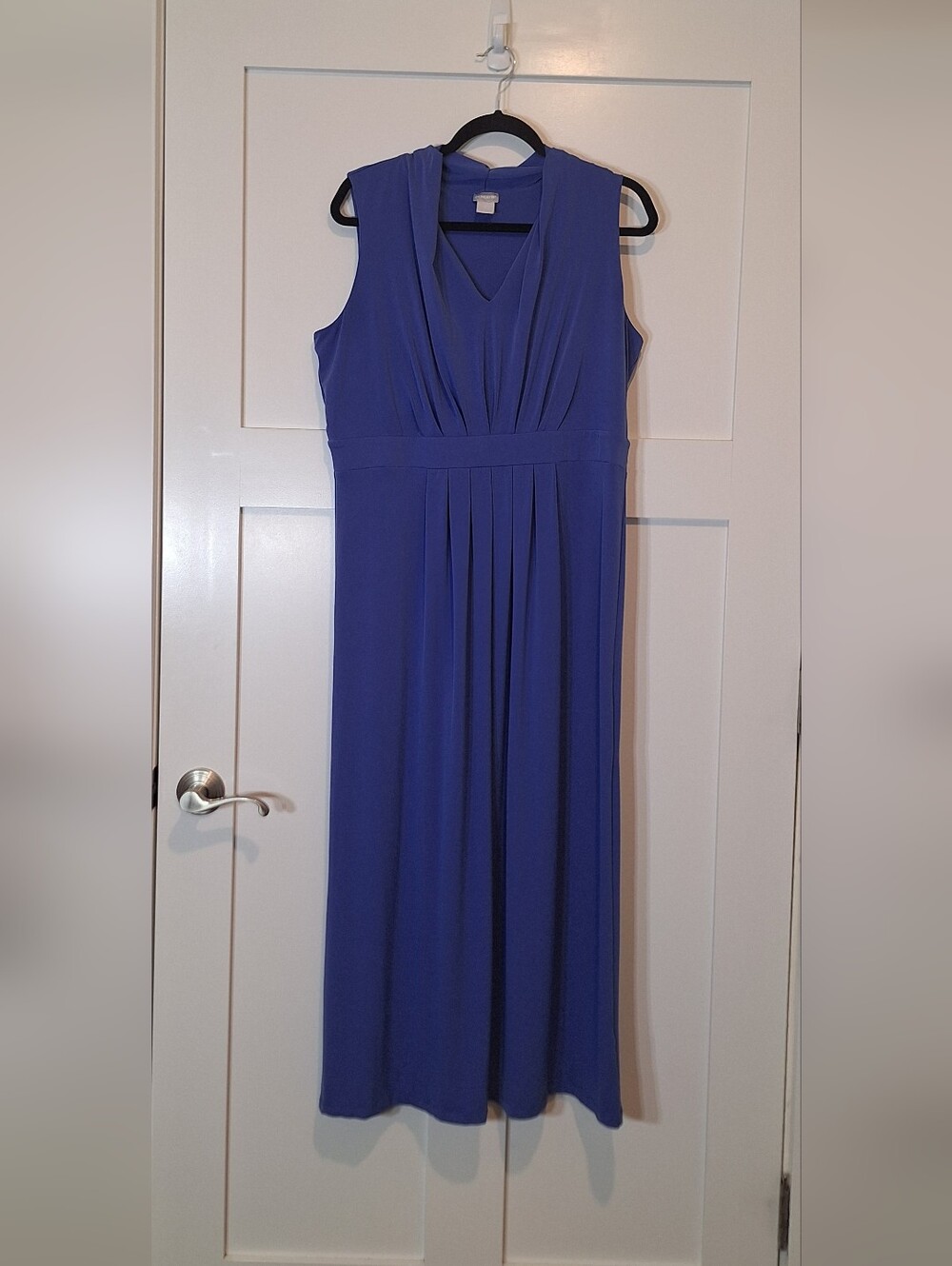 Chico's Maxi Dress V Neck Sleeveless Stretch Pleated Blue Size Large 12-14